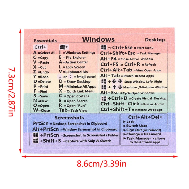 Windows Keyboard Shortcut Sticker – Rainbow PC Cheat Sheet
