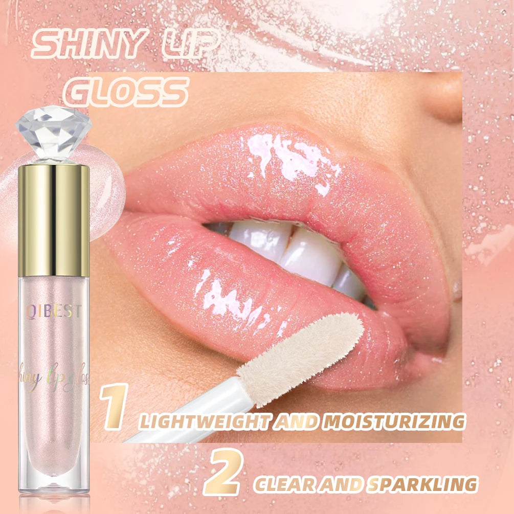 QIBEST Glitter Lip Glaze Shimmer Diamond Lip Gloss Long Lasting Liquid Lipstick Makeup Lip Oil Tint Moisturizing Lips Makeup Peaceful Pleasures Health and Wellness