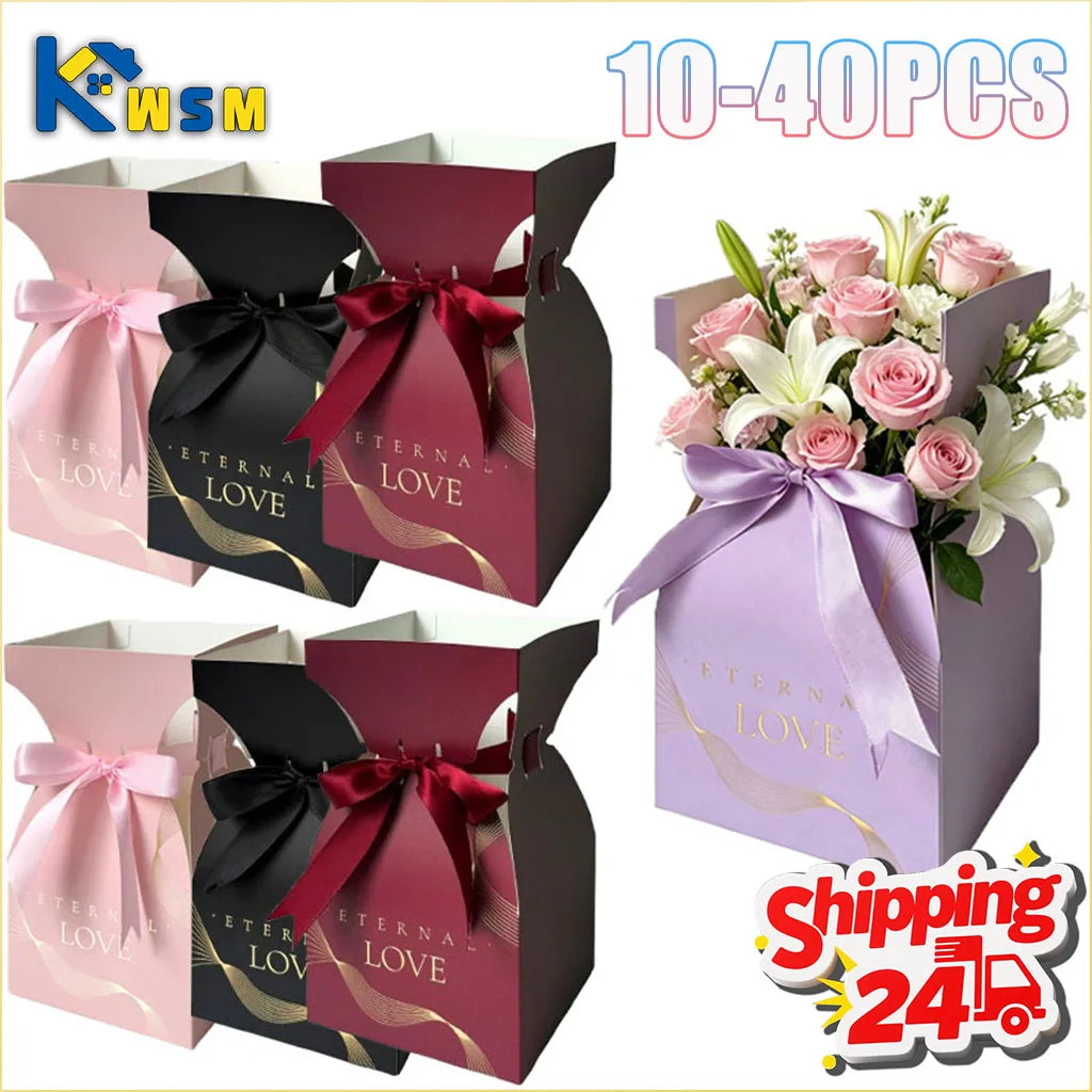 Flower Gift Box Bouquet Wrap with Handle – 10–40 Pack