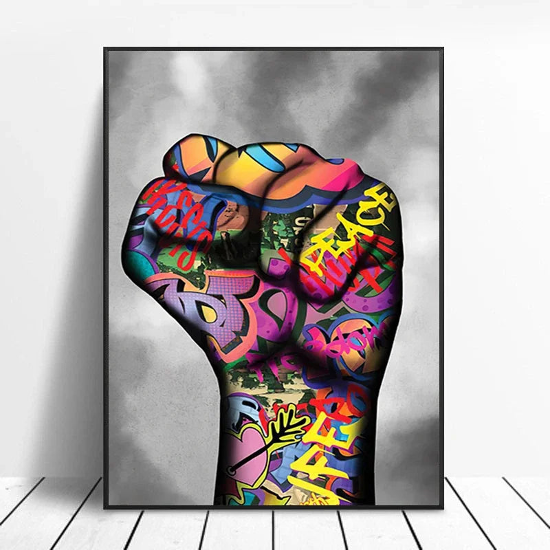 Street Graffiti Gestures Canvas Wall Art | Abstract Pop Mural