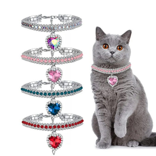 Kitten Diamante Collar Necklace for Cat Rhinestone Cute Bling Puppy Doggy Crystal Pendant Diamond Collar Pet Accessories Collar Peaceful Pleasures Health and Wellness