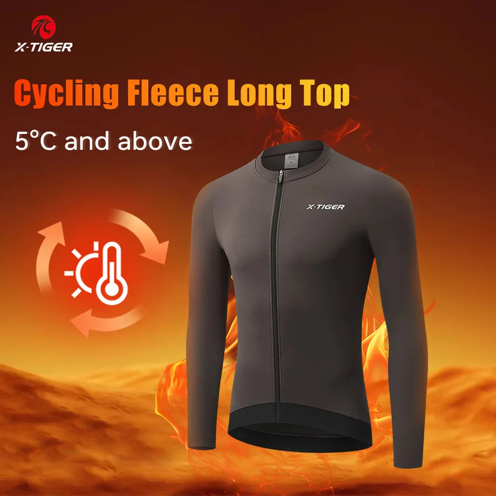 X-TIGER Men's Winter Fleece Cycling Jersey – Windproof MTB