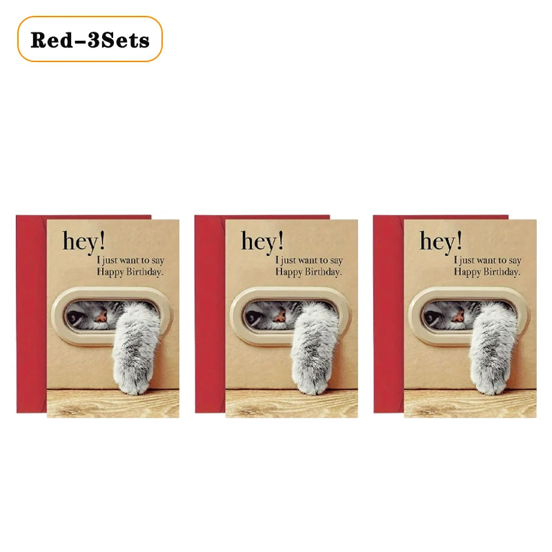 Cute Cat Paw Birthday Card with Envelope & Sticker | 1–40 Sets