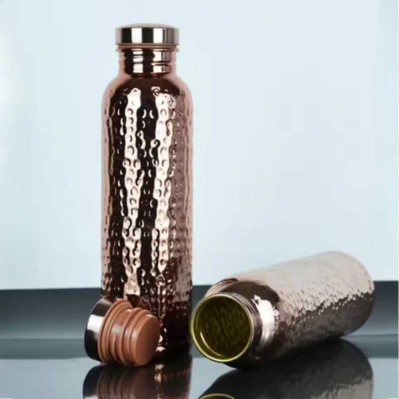 Hot 800ML Copper Drinking Bottle Hammer Pattern Leakproof Sports Water Bottle Outdoor Cycling Gym Fitness Travel Drinking Cup Peaceful Pleasures Health and Wellness