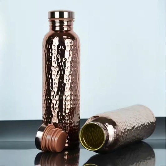 Hot 800ML Copper Drinking Bottle Hammer Pattern Leakproof Sports Water Bottle Outdoor Cycling Gym Fitness Travel Drinking Cup Peaceful Pleasures Health and Wellness