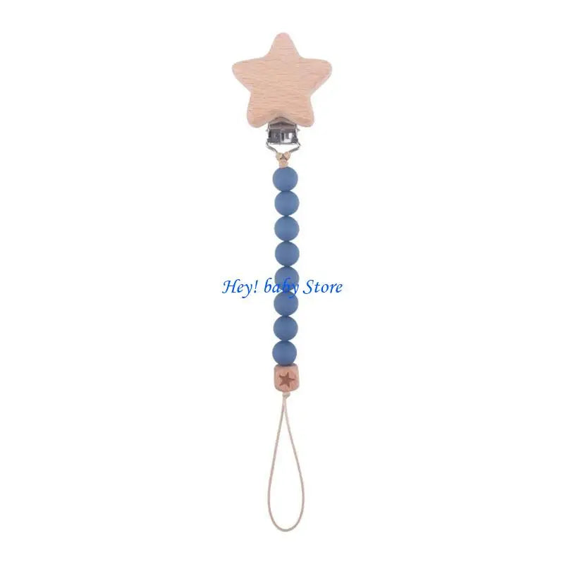 Baby Pacifier Clip Silicone & Beech Wood Teething Toy Chain