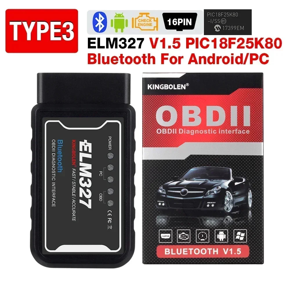 ELM327 V1.5 OBD2 Scanner WiFi BT PIC18F25K80 Chip OBDII Diagnostic Tools for IPhone Android PC ELM 327 Auto Code Reader Peaceful Pleasures Health and Wellness Bluetooth version 1 V1.5 PIC18F25K80