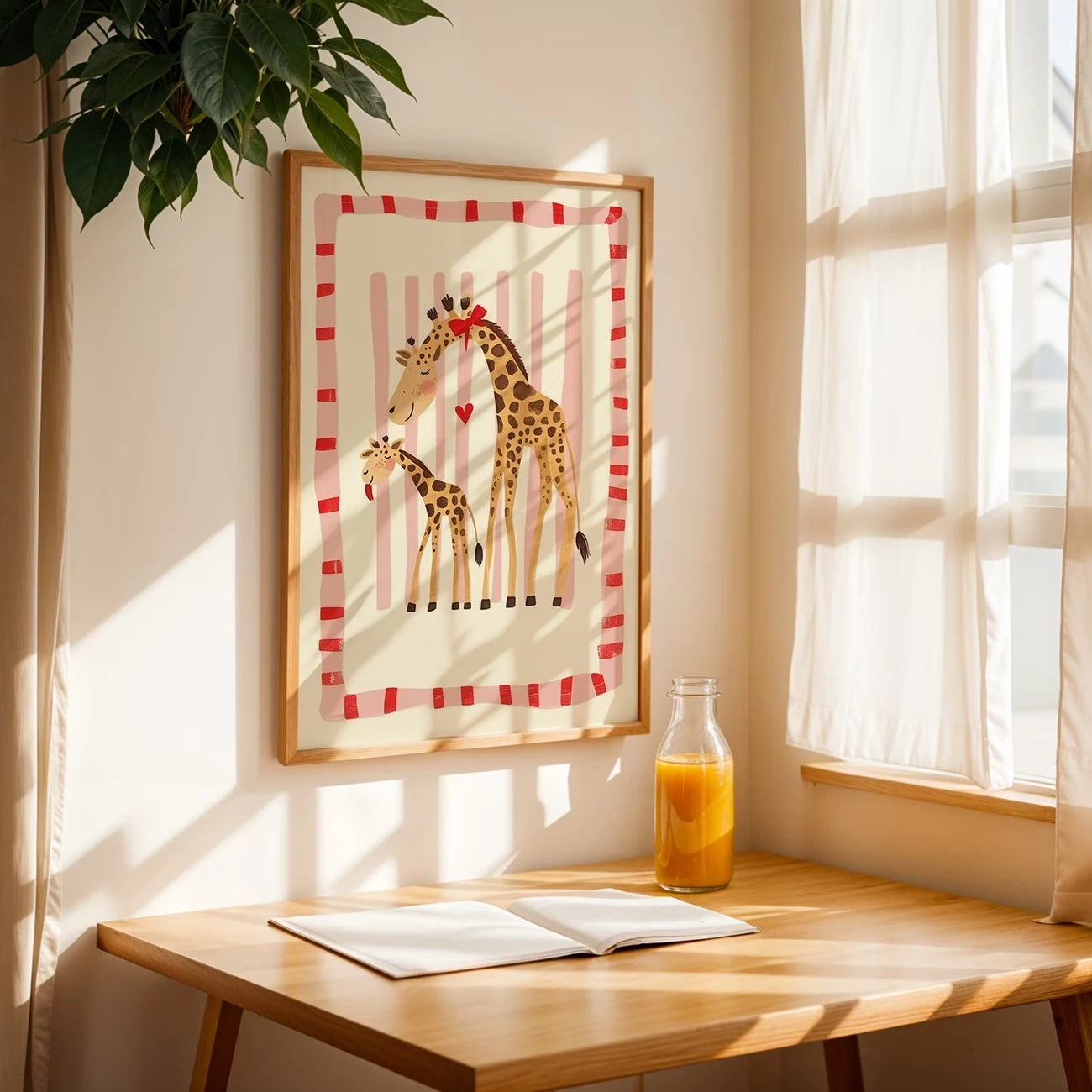 Cartoon Giraffe Canvas Wall Art Print | Kids Room Decor