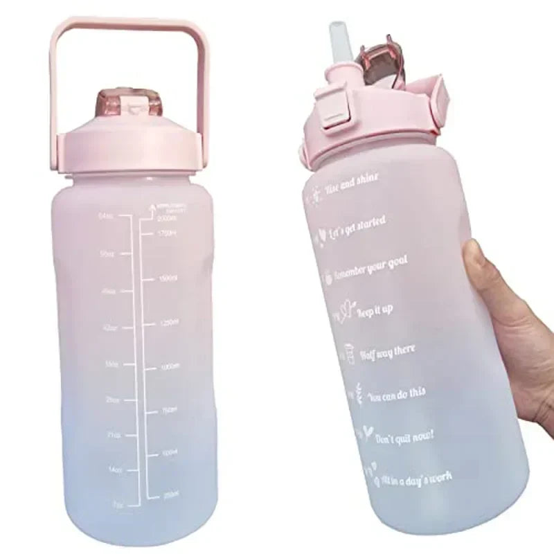 2L Motivational Water Bottle with Straw & Time Scale