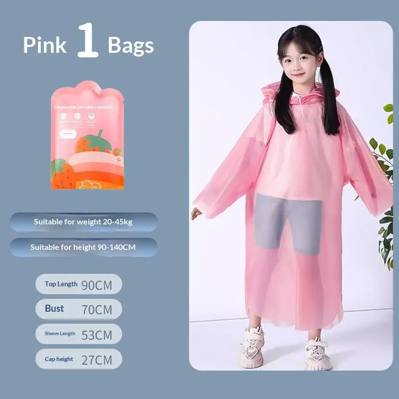 Kids Disposable Rain Poncho with Backpack Space – Long Raincoat