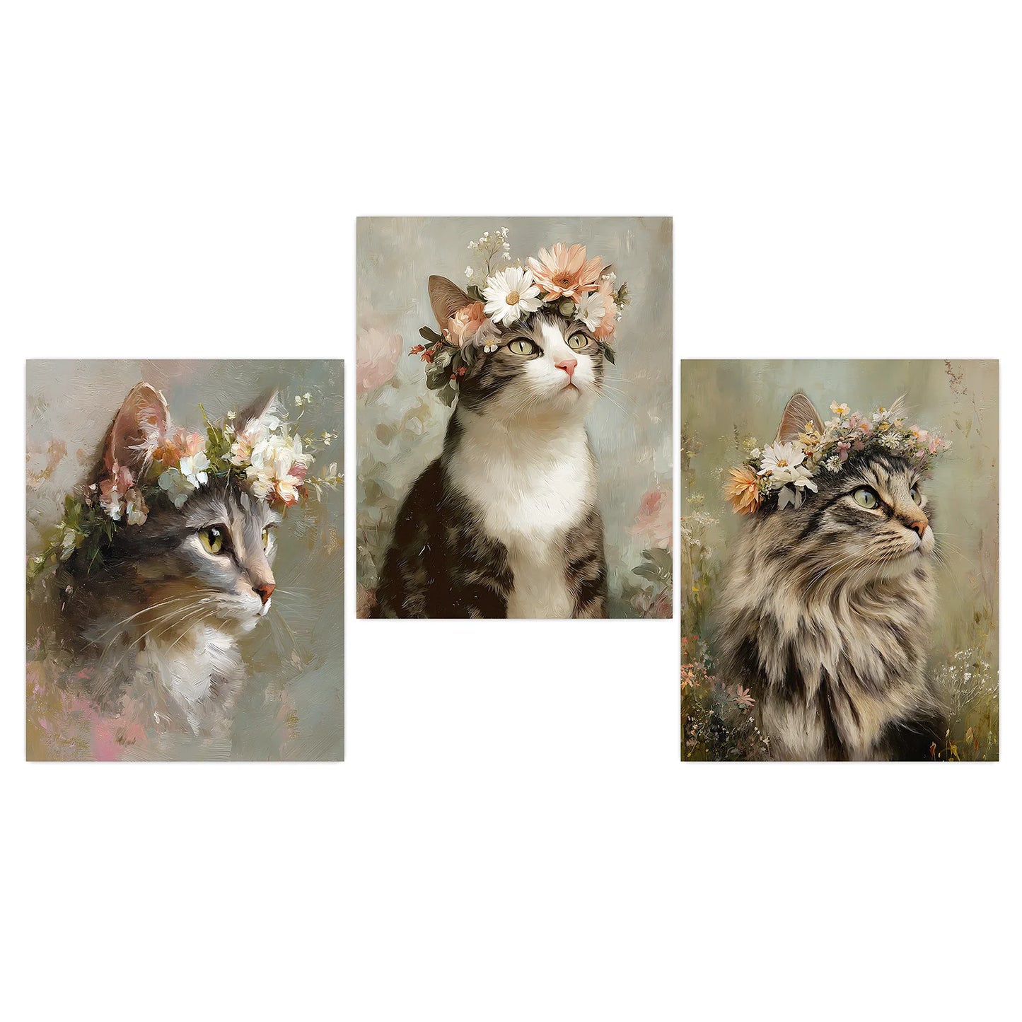 Vintage Animal Wall Art, Plant Floral Cat Canvas Painting, Botanical Poster Print for Bedroom Living Room Wall Decor Peaceful Pleasures Health and Wellness 01 50x70cm NoFrame China Mainland