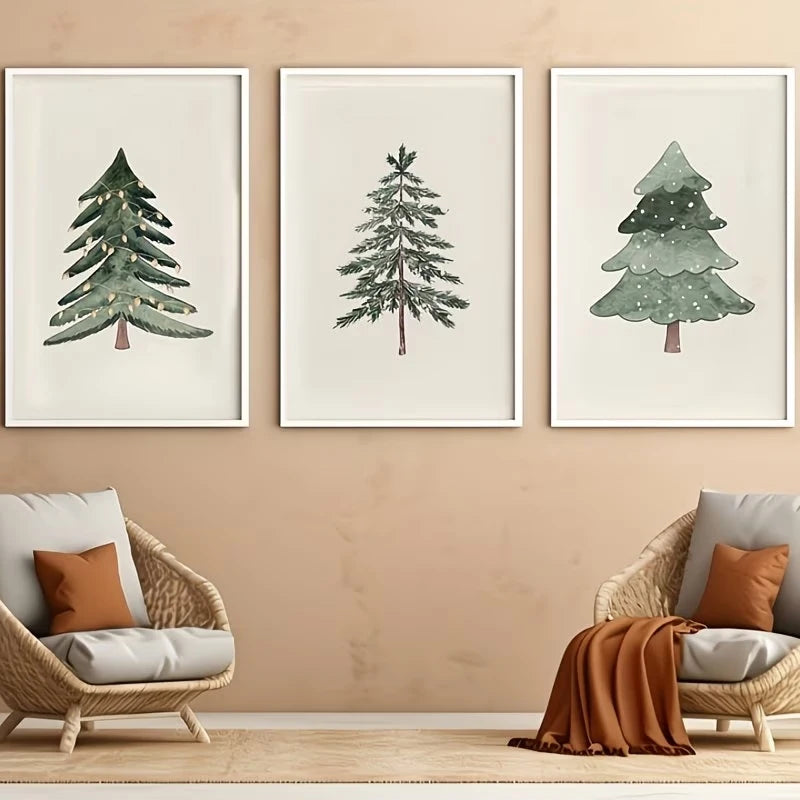3-Piece Nordic Christmas Tree Canvas Wall Art | Holiday Decor
