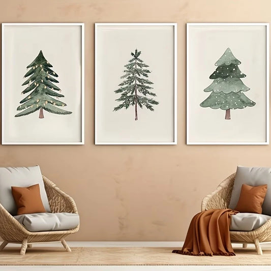 3-Piece Nordic Christmas Tree Canvas Wall Art | Holiday Decor Canvas Wall Art Set Peaceful Pleasures Health and Wellness G4651-3pcs 30x40cm Wood Framed