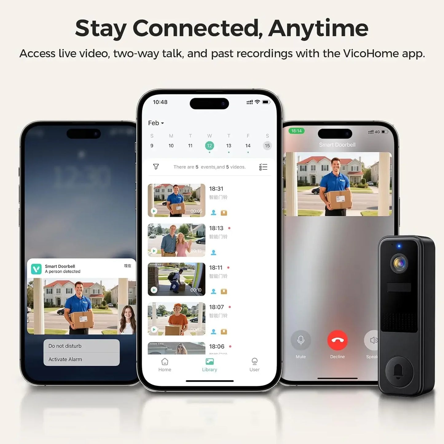 2K Smart Wireless Doorbell Camera with Live View, Two-Way Talk, AI Detection, Alexa Compatible Peaceful Pleasures Health and Wellness