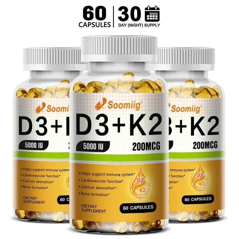 Vitamin D3 5000IU + K2 MK-7 200mcg Capsules | Bone & Immune