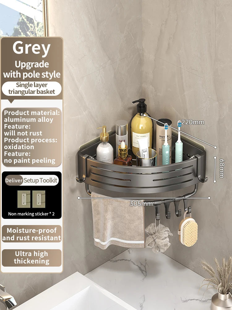 YUNJIEYA Adhesive Corner Shower Shelf | No-Drill Aluminum Rack