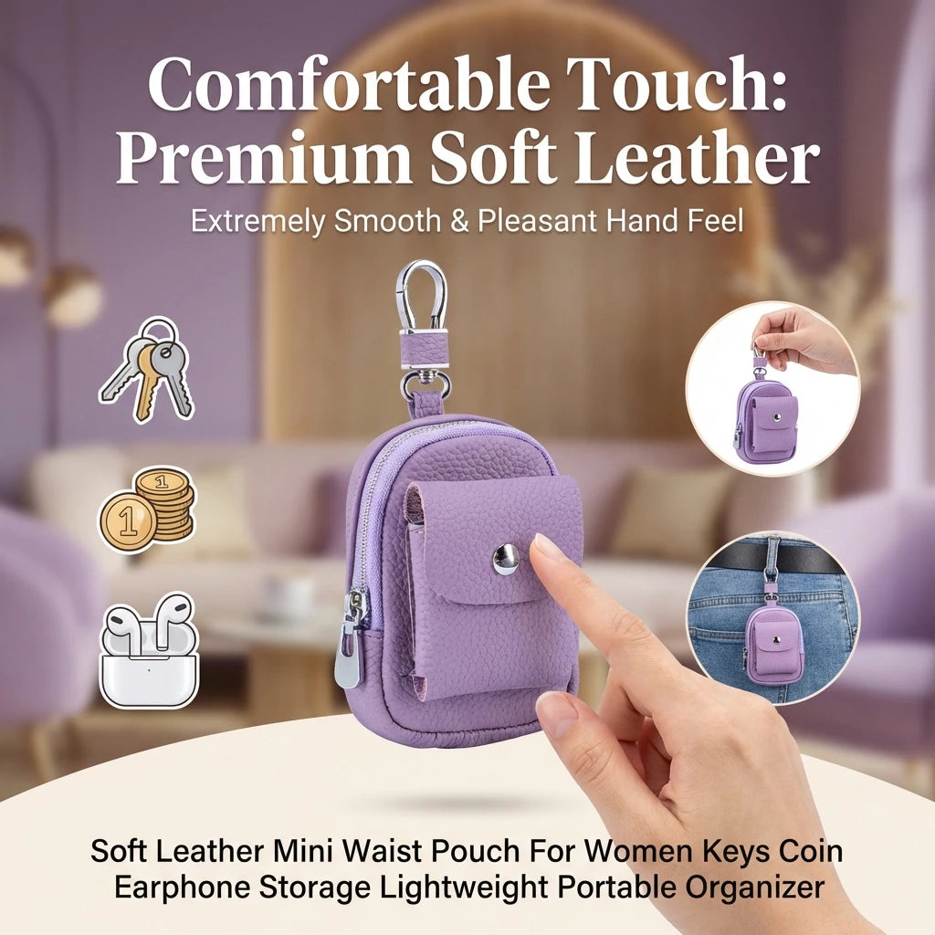 Soft Leather Mini Waist Pouch For Women Keys Coin Earphone Storage Lightweight Portable Organizer Peaceful Pleasures Health and Wellness