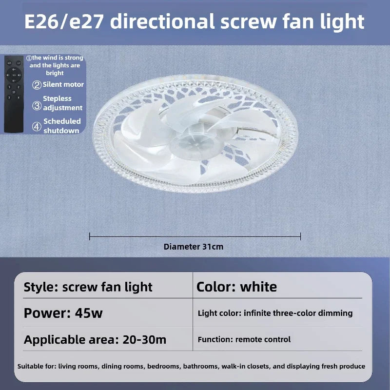 Silent Ceiling Fan with Light Remote Control, LED Household All-in-One Fan Light for Living Room Indoor Lighting, Energy Peaceful Pleasures Health and Wellness White Body