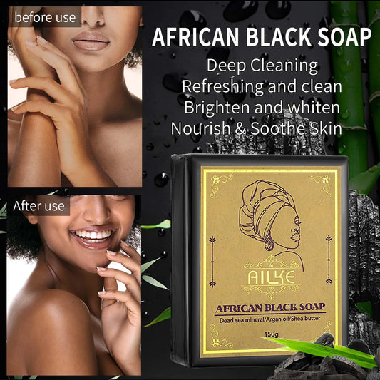 AILKE African Black Soap – Brightening Face & Body Bar 150g Handmade Bar Soap Peaceful Pleasures Health and Wellness Pack of 1