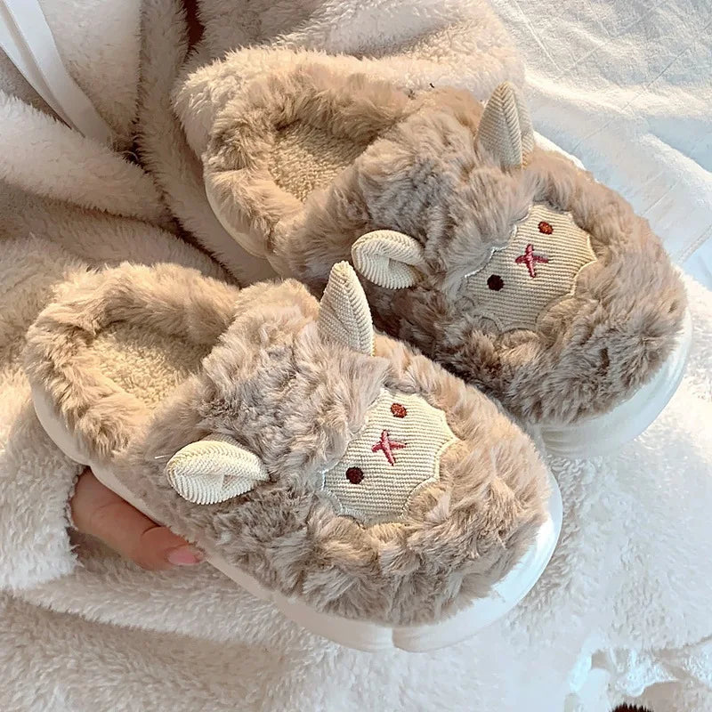 Winter Fluffy Plush Slippers | Faux Fur Sheep Indoor Home Shoes