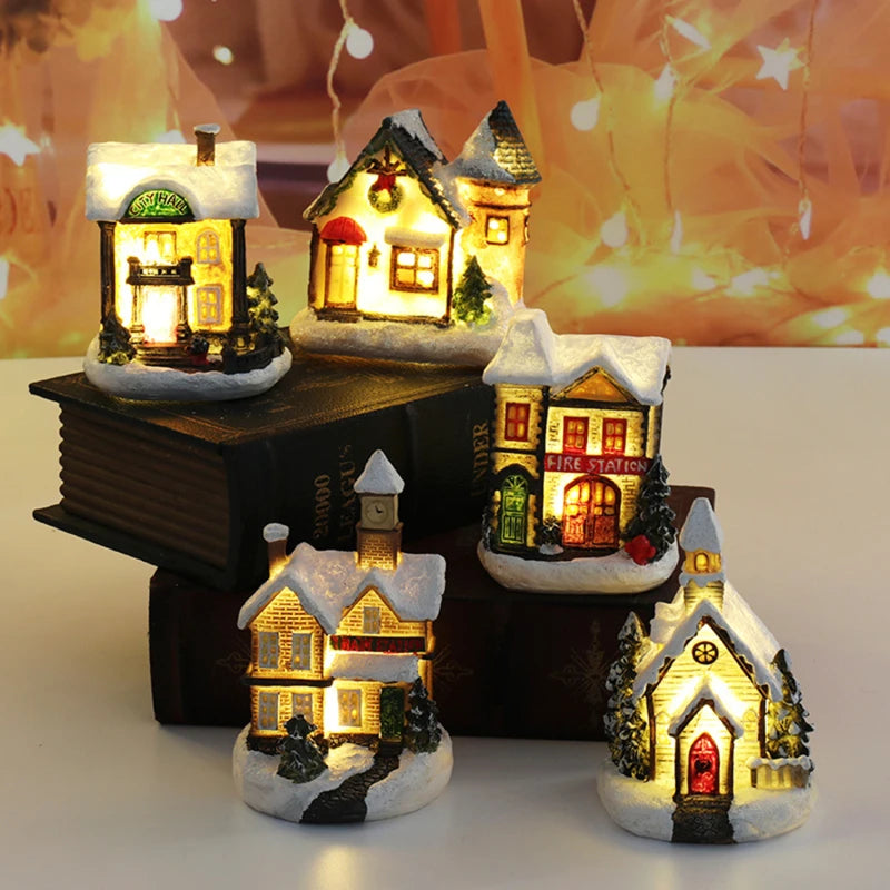 8 Styles Resin Christmas House Ornament Micro Landscape LED Light Xmas Village Decorative Party Home Decoration DC05 Peaceful Pleasures Health and Wellness