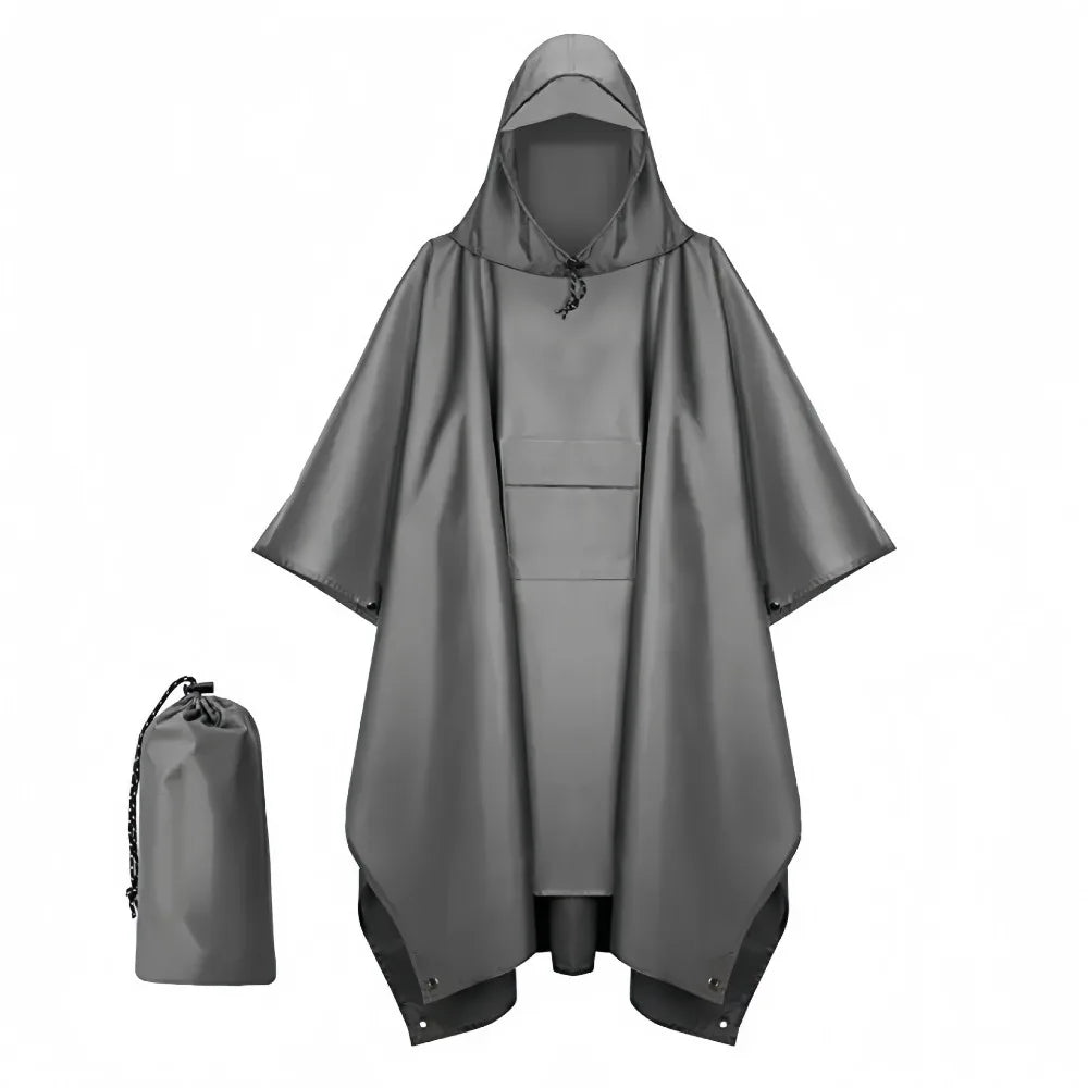 New 3 in 1 Outdoor Raincoat Hooded Sleeve Multifunction Rain Poncho Waterproof Portable Outdoor Rainwear Hiking Travel Peaceful Pleasures Health and Wellness Gray-Pocket Style