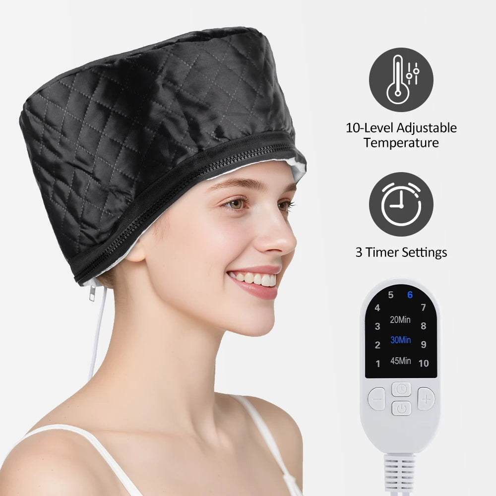 Home Salon Hair Steamer Cap Women Electric Portable Heating Hat Hair Oil Baking Mask Cap 3 Timer Deep Conditioning Bonnet Black Peaceful Pleasures Health and Wellness