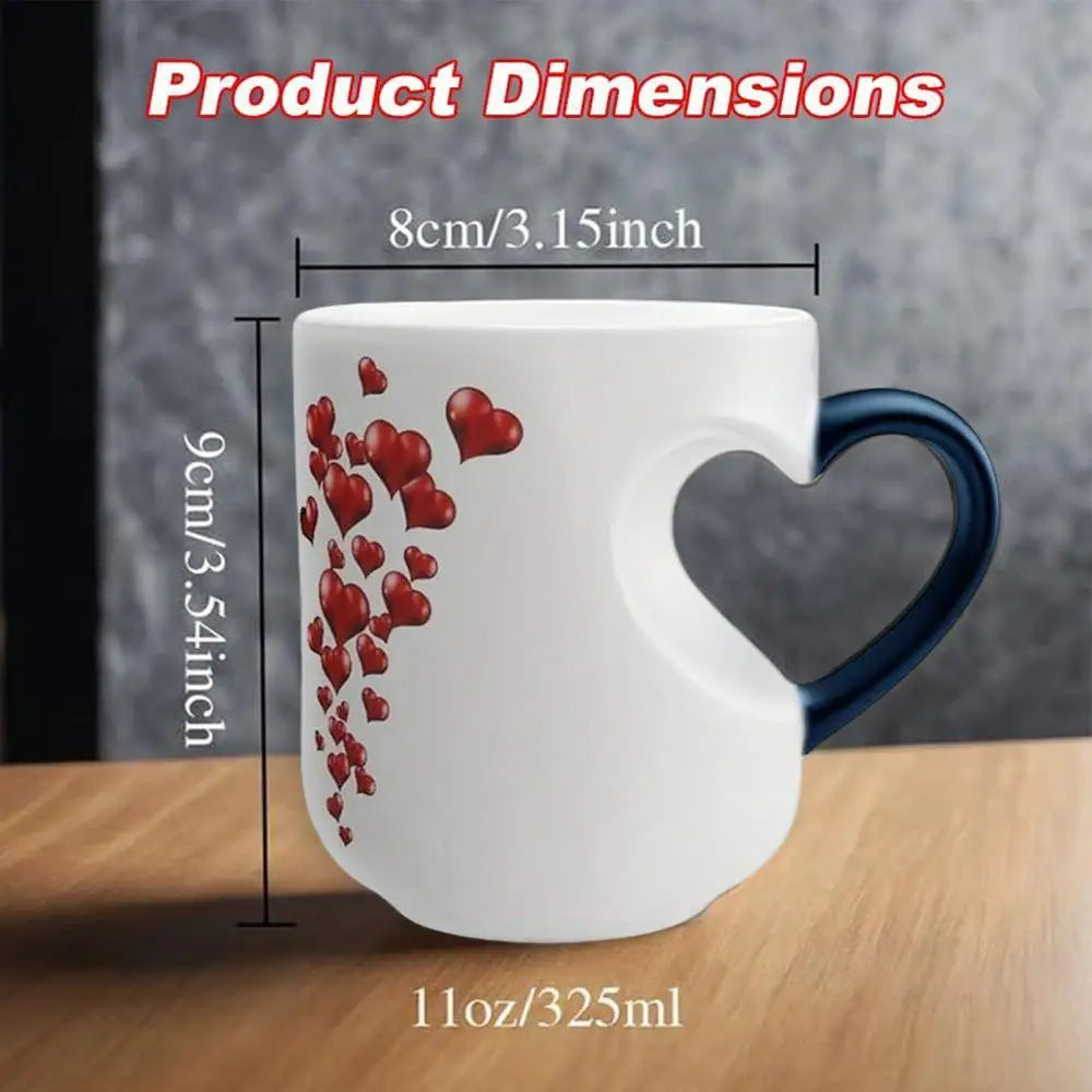 Heat Sensitive Color Changing Heart Handle Mug Strange Rare Mate Couple Valentine Day Wedding Coffee Mug Cup Festival Gifts Peaceful Pleasures Health and Wellness Blue 325ml
