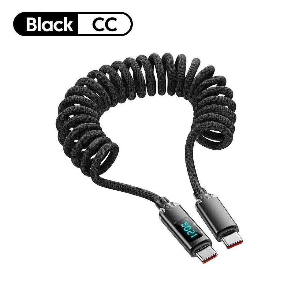 120W Retractable USB-C Car Charging Cable | Digital Display