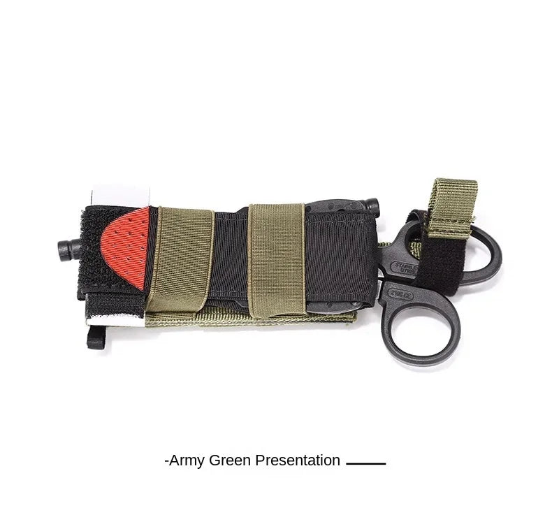 Tactical First Aid Kit Molle Pouch Belt Fast Tourniquet scissors Medical CAT Outdoor Elastic Tourniquet Holder Pen Survival Bag Peaceful Pleasures Health and Wellness Green and tourniquet