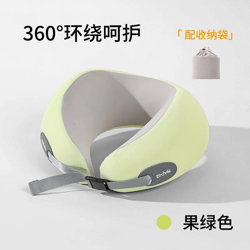 Memory Foam U-Shaped Travel Neck Pillow – Foldable & Compact Travel Neck Pillow Peaceful Pleasures Health and Wellness green