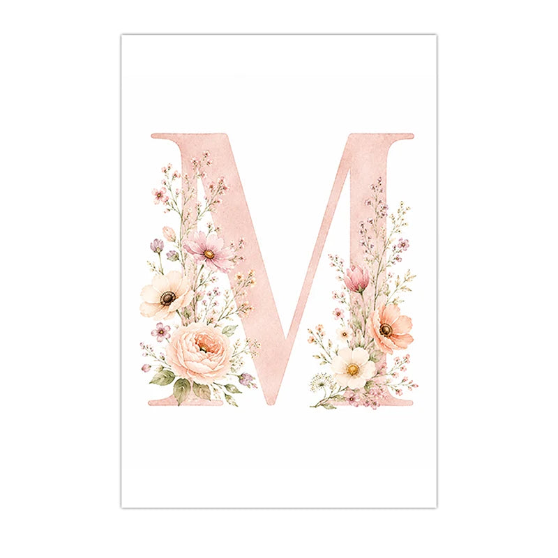 Custom Alphabet Wall Art Floral Rainbow Letter Canvas Painting Pink Poster Print Kids Room Wall Decor Peaceful Pleasures Health and Wellness