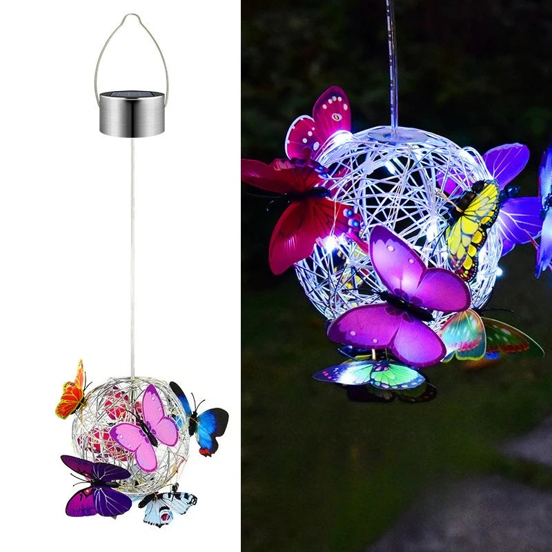 Outdoor Solar Lamp Garden Butterfly Light Home Decorative Nightlight Pendant Waterproof Butterfly Round Ball Light Alloy Ball Peaceful Pleasures Health and Wellness white 2PCS