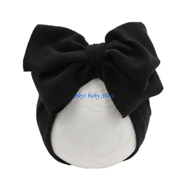 Baby Girl Big Bow Turban Hat | Newborn Photo Prop Beanie