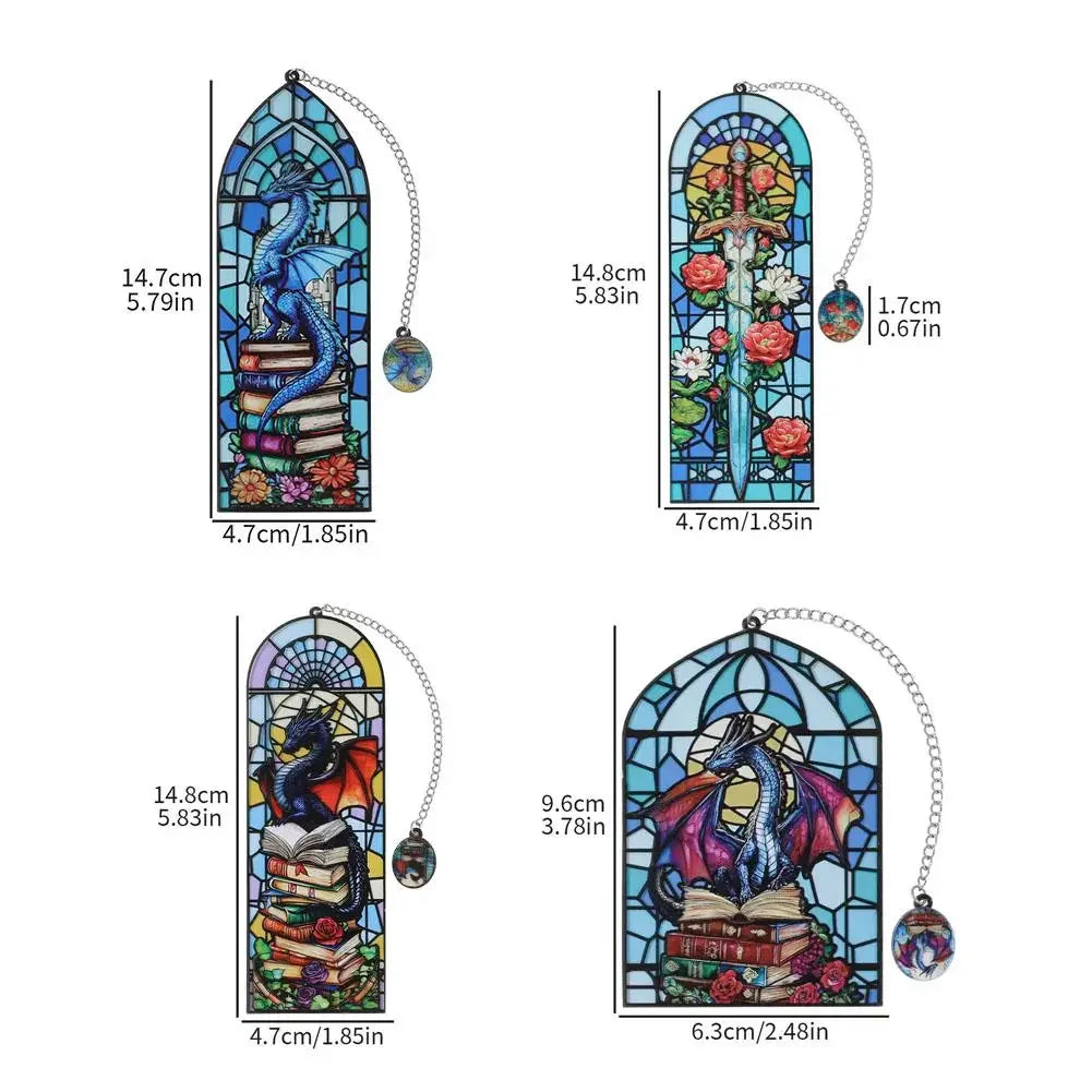 Vintage Stained Glass Dragon Bookmark Fourth Wing Fantasy Stationery Book Lover Gifts Reading Book Accessories Peaceful Pleasures Health and Wellness