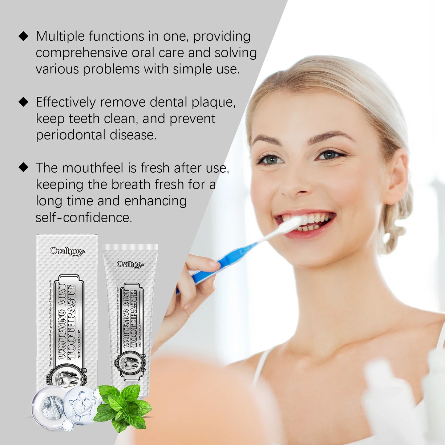 Oralhoe Whitening Toothpaste | Mint Fresh, Anti-Halitosis 100g