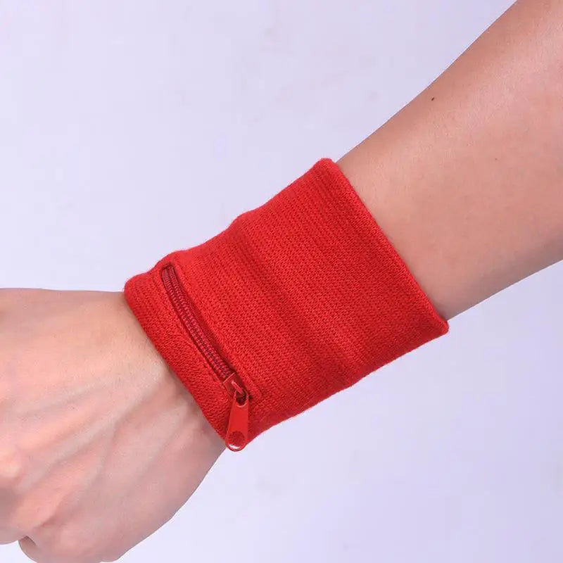 Wristband With Zipper For Storing Keys Change For Absorbing Sweat Wiping Sweat Wrist Guard For Basketball Running Fitness Sports Peaceful Pleasures Health and Wellness red 2pcs