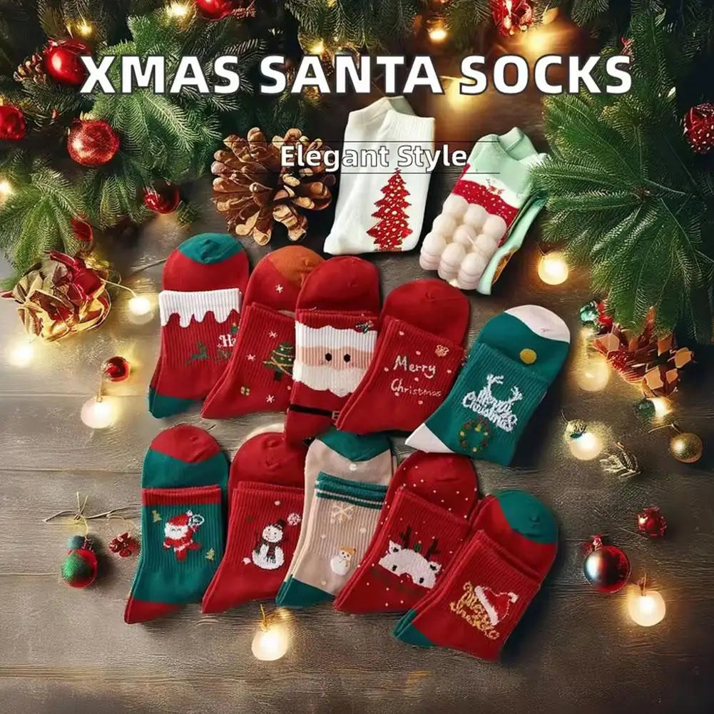5-Pair Christmas Cartoon Socks Set – Soft, Warm & Festive
