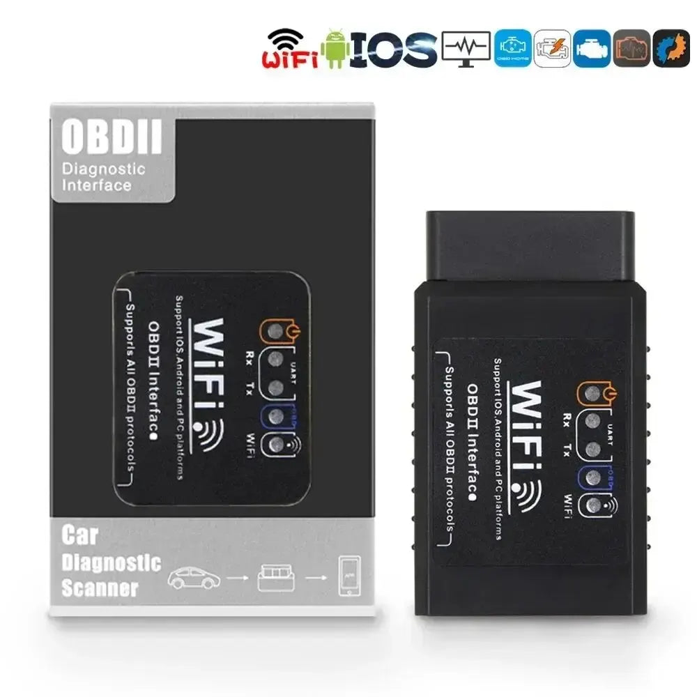 OBD2 WIFI ELM327 V 1.5 Scanner for iPhone IOS /Android Auto OBDII OBD 2 ODB II ELM 327 V1.5 WI-FI Code Reader Diagnostic Tool Peaceful Pleasures Health and Wellness Black