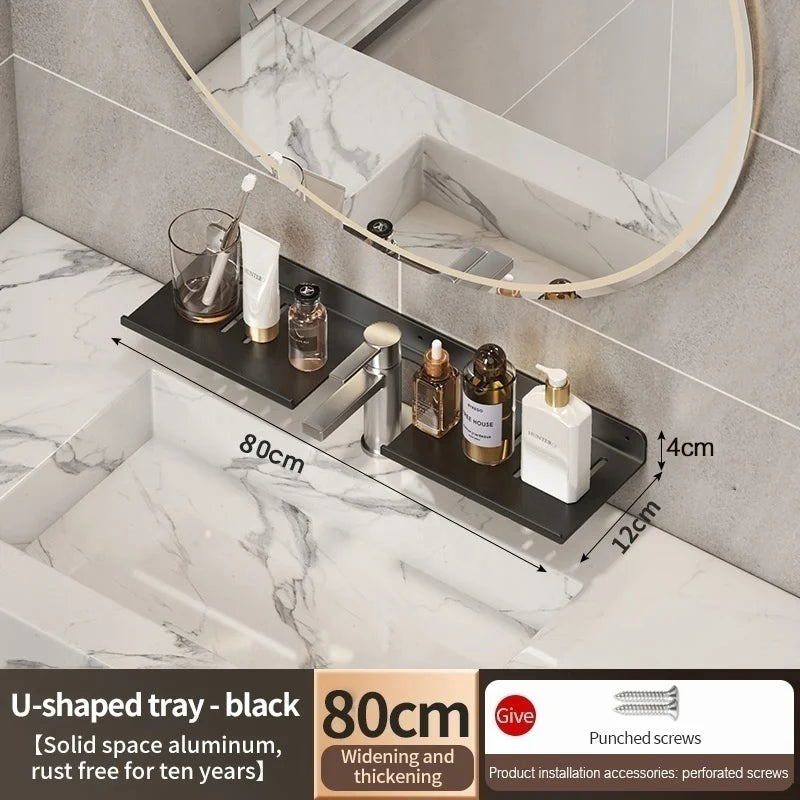 Metal Bathroom Faucet Storage Tray & Wall-Mount Rack