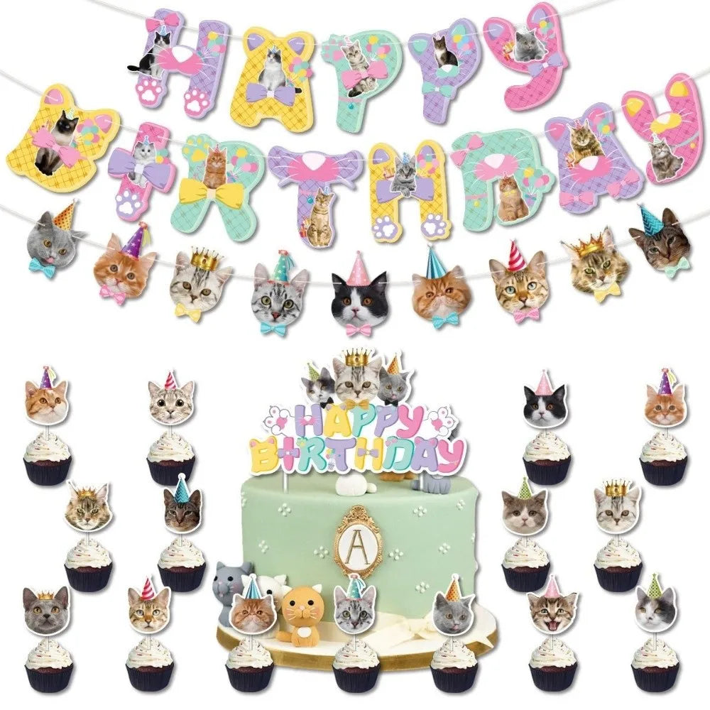 Cat & Dog Happy Birthday Banner Garland Party Decoration Set