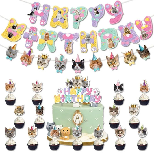 Cat & Dog Happy Birthday Banner Garland Party Decoration Set Party Banner Set Peaceful Pleasures Health and Wellness
