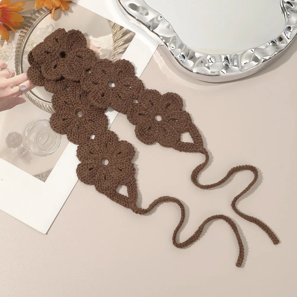 Crochet Flower Headband | Boho Floral Knit Hair Band for Women Crochet Hair Headband Peaceful Pleasures Health and Wellness Brown