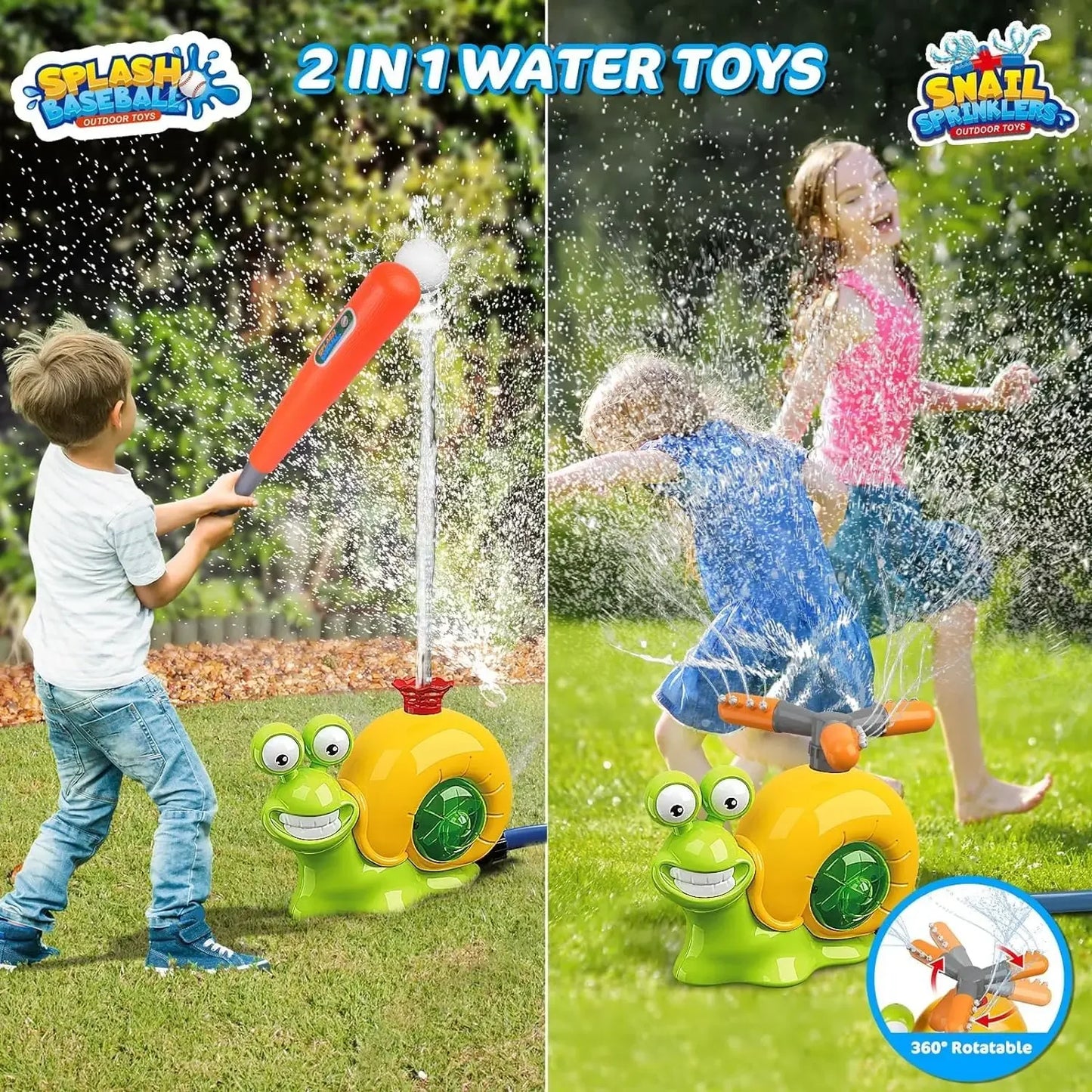 2-in-1 Snail Water Sprinkler Baseball Toy | 360° Rotating