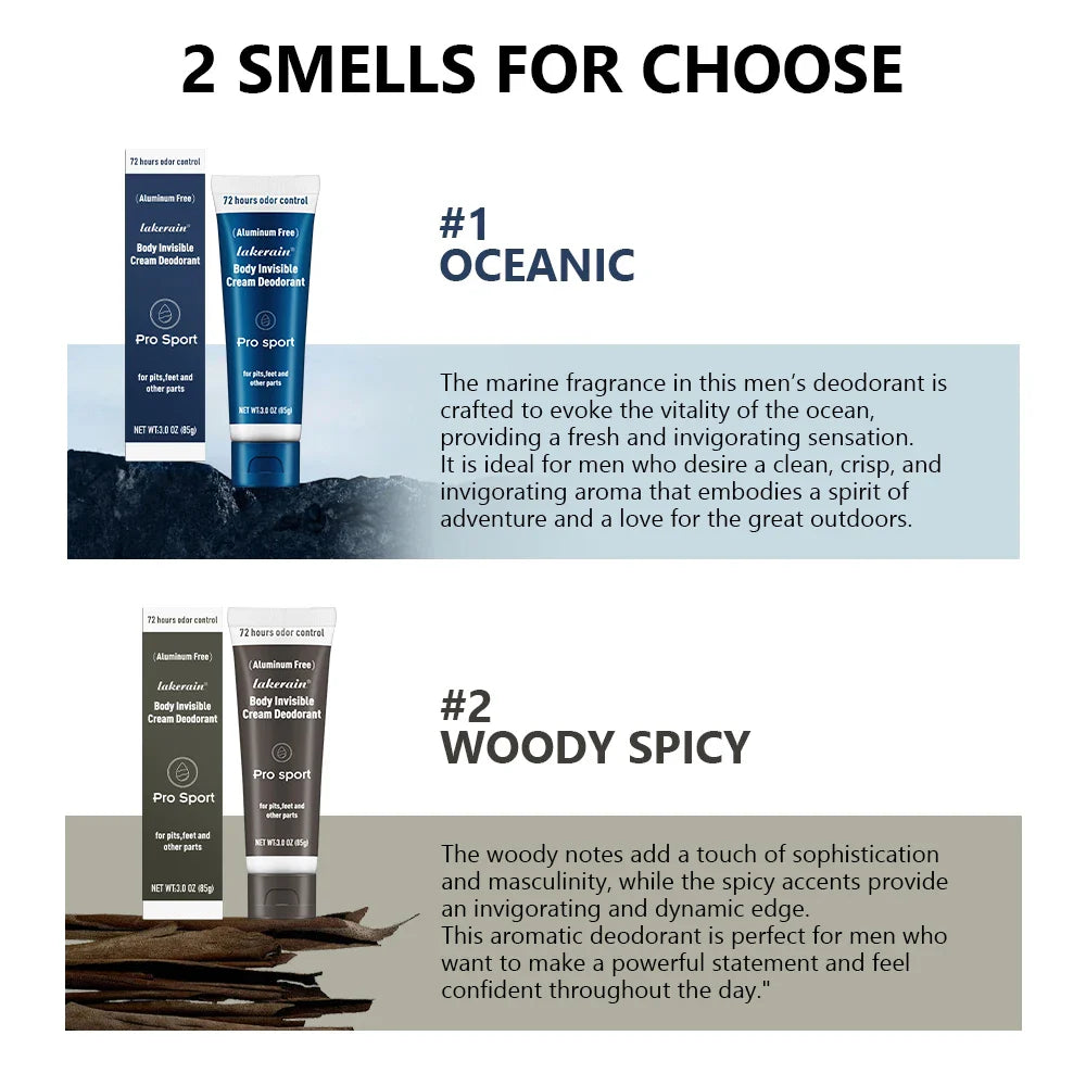 Men's Invisible Cream Deodorant – 72H Odor Control, Aluminium-Free