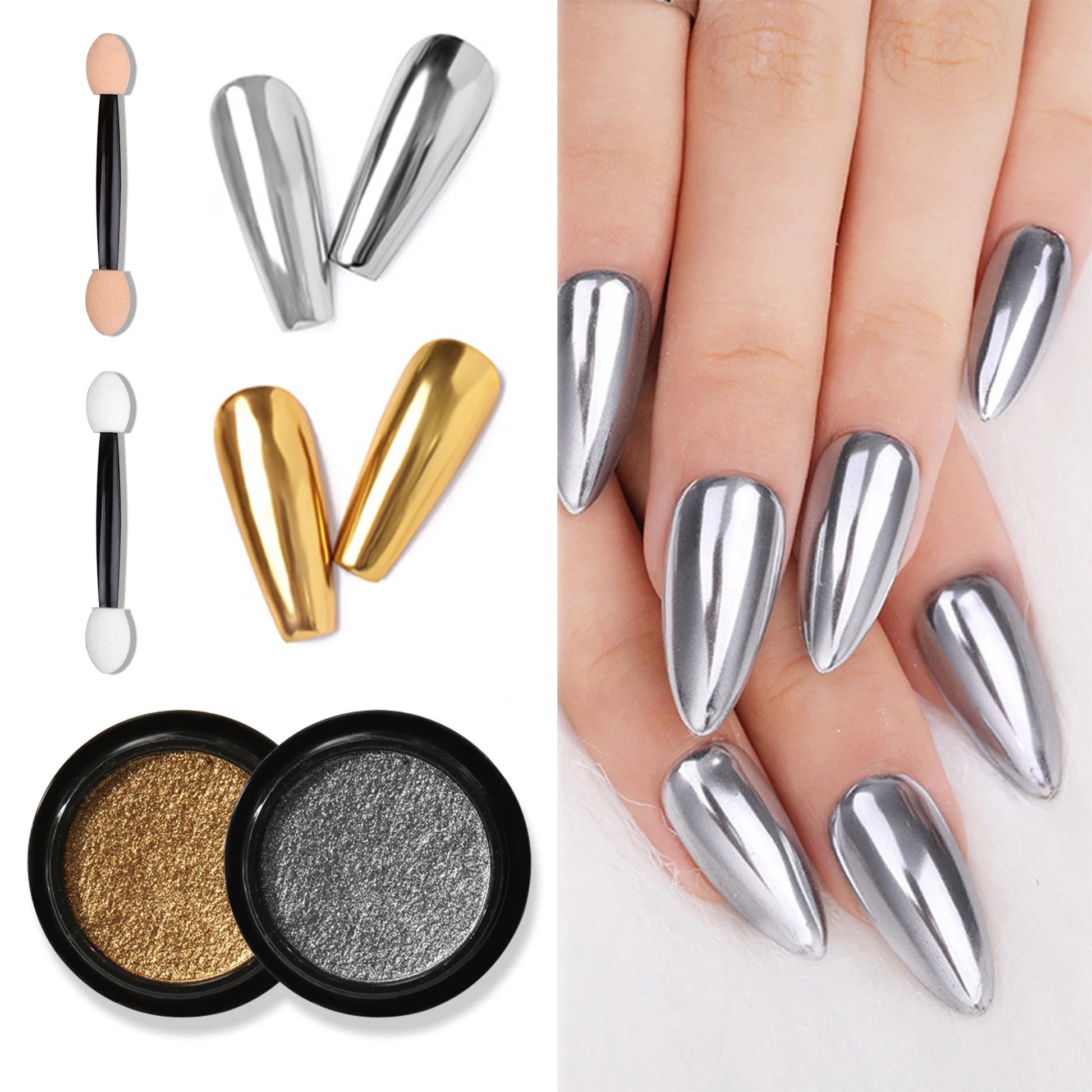 1pcs Nail Glitter Metallic Rubbing Dust Gel Polish Pigment Shinning Metal Manicure Decor Magic Mirror Powder Gold Silver Chrome Peaceful Pleasures Health and Wellness