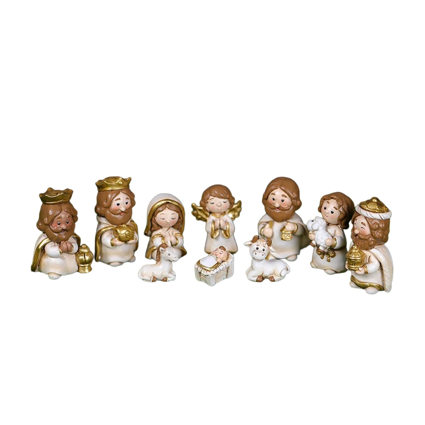 Christmas Manger Scene Figurine Set Cartoon Nativity Characters Decorative Ornament For Holiday Home Decoration And Gift Giving Peaceful Pleasures Health and Wellness White