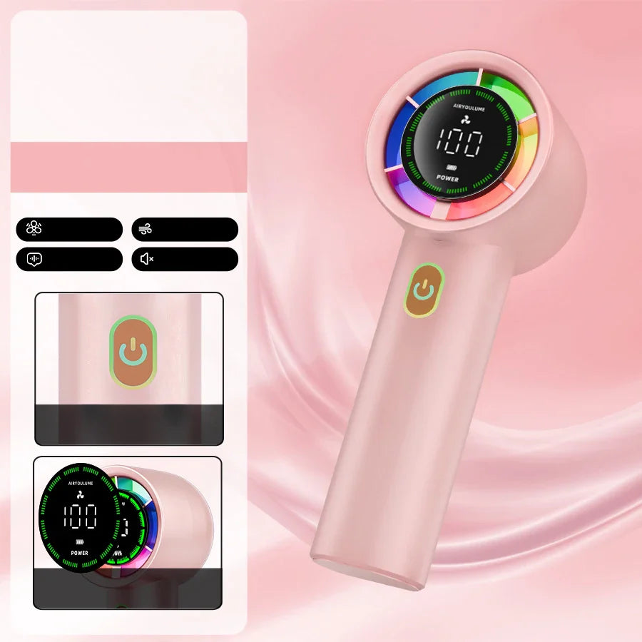 URGGU Handheld Fan 100 Speeds 3000mAh USB Rechargeable Digital Display