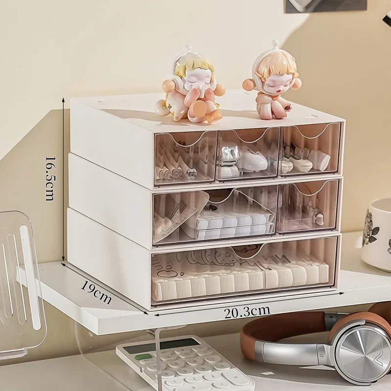 Stackable Drawer Organizer Multi-Functional Storage Box Large Capacity Desktop Stationery Holder Space-Saving Drawer Cabinet Peaceful Pleasures Health and Wellness 1L 1M 1S White