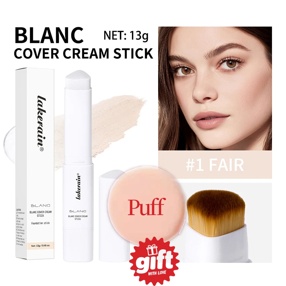 Lakerain Color Changing Foundation Stick Full Coverage Matte Finish Dual-Ended Brush & Stick Waterproof Smooth Foundation Makeup Peaceful Pleasures Health and Wellness 1give away puff
